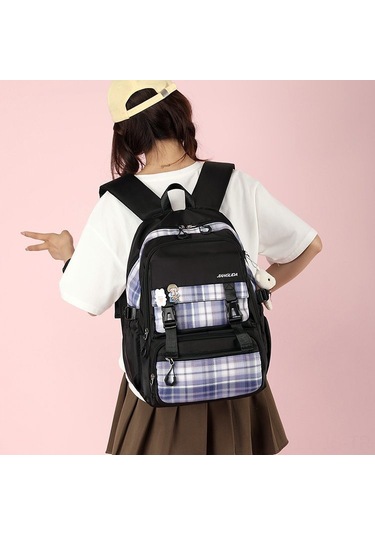 Jeemson Lise Üniversite Kız Çanta Sırt Çantası Büyük Kapasiteli Akademik Tarz Siyah Dayanıklı Günlük Kullanim Siyah