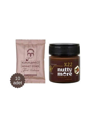 Mehmet Efendi Türk Kahvesi 100 Gr X 10 Adet & Nutty More %22 Kakaolu Fındık Ezmesi 200 Gr