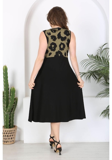 Kadın Siyah Haki Tiger Desen Bloklu Biye Detay Kruvaze Elbise-haki Haki