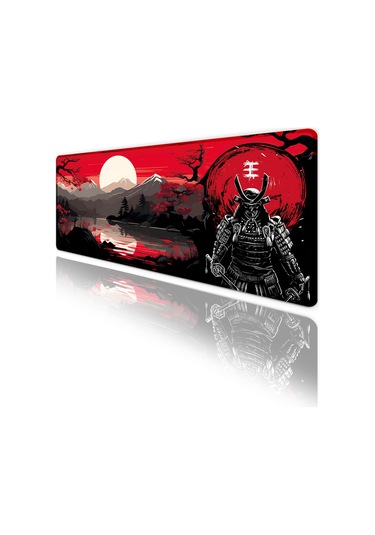 Japon Samuray Oyun Gaming Klavye Mouse Pad Kaymaz Taban Kenarları Dikişli Su Geçirmez Masa Matı 70x30 Cm