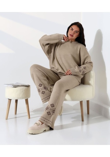 Marakeş Esintisi Alt-üst Triko Takım Vizon