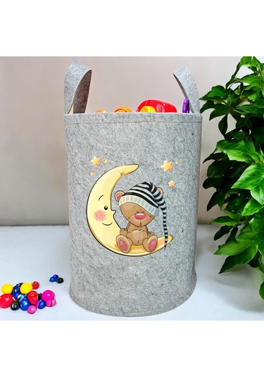Unisex Gri Bebek Çocuk Odası Oyuncak Çamaşır Sepeti