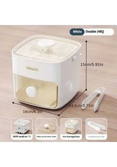 Fastbuy Kolay Pres Kapaklı 48 Küp Buz Makinesi - 2 Katmanlı, Beyaz, Pratik Kullanım Beyaz