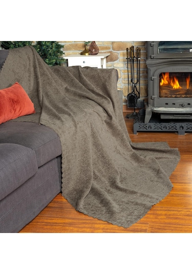 Jakarlı Şönil Koltuk Örtüsü Kanepe Örtüsü Koltuk Şalı 175x300 Kaymaz Kapuçino Kapuçino