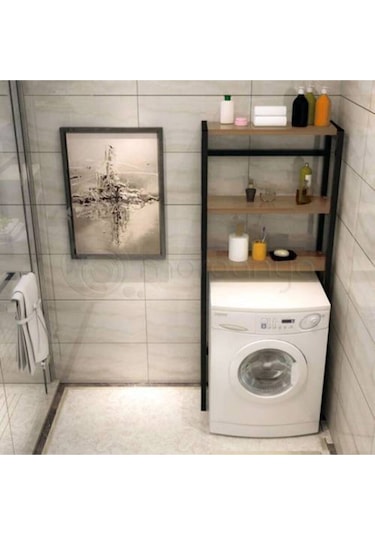 Umutpark Umuthomedesing Metal Ahşap Banyo Raf. Kahverengi
