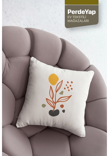 Krem Zemin Üzerine Sürrealist Yaprak Desenli 4lü Kırlent Kılıfı