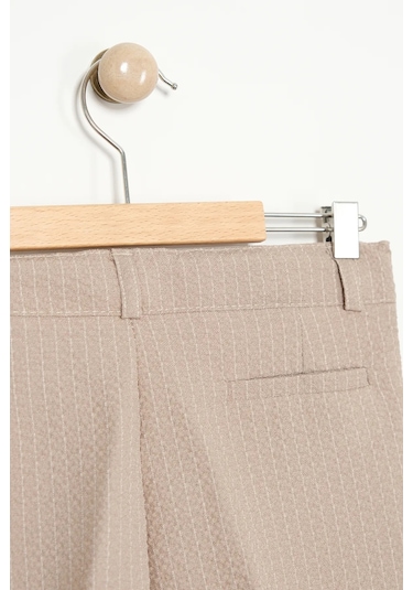 Erkek Çocuk Çizgili Ceket Gömlek Pantolon Papyonlu Takım Elbise Te.1001y Vizon