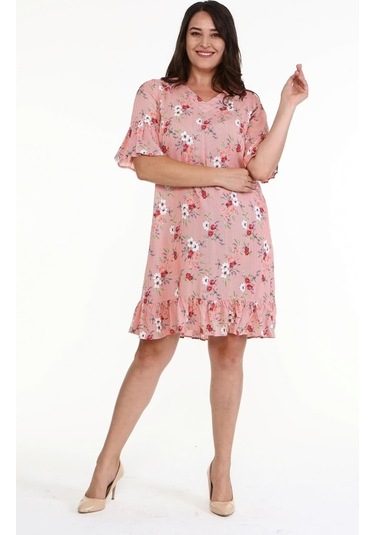 Eteği Ve Kolları Fırfırlı Desenli Elbise (536942229)