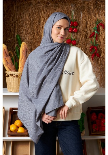 Mirsoy Scarf Ritmik Desen Pamuk Jakar Şal Koyu Gri