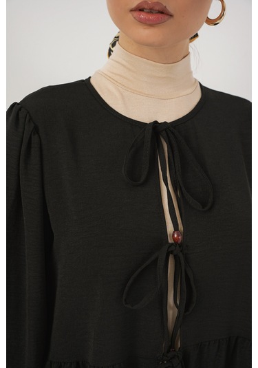 Kadın Önü Bağcıklı Tunik Pantolon İkili Takım 6744 - Siyah Siyah Kadın Önü Bağcıklı Tunik Pantolon İkili Takım 6744 - Siyah Siyah