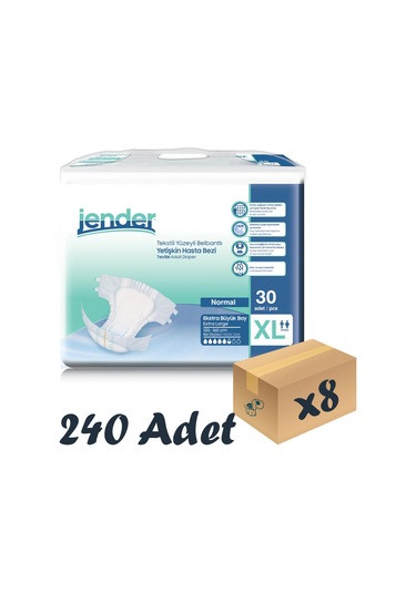 Jender Tekstil Yüzeyli Bel Bantlı Yetişkin Hasta Bezi XL 30'Lu 8 Paket 240 Adet