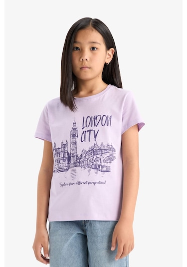 Defacto Kız Çocuk Bisiklet Yaka Baskılı Kısa Kollu Tişört E0349a825smpr143 Mor Defacto Kız Çocuk Bisiklet Yaka Baskılı Kısa Kollu Tişört E0349a825smpr143 Mor