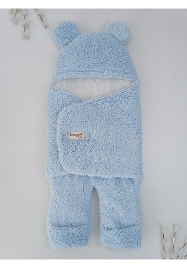 Bebek Dış Kundak Battaniyesi Welsoft Ekstra Uzun Kışlık Peluş Ayakları Açılabilen Uyku Tulumu 0-12ay Mavi