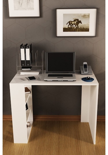 Bej Safir Meşe Çalışma Masası Beyaz