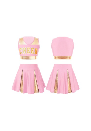 Açık Pembe Çocuk Kız Amigo Dans Elbise Set Kolsuz Mektup Baskı Kırpma Üst Etek Tezahürat Üniforma Açık Pembe