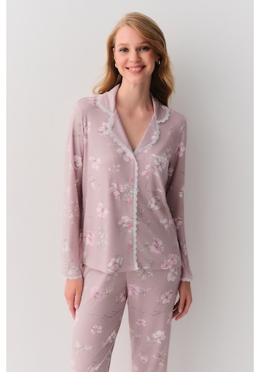 Suwen Lara Maskülen Pijama Takımı Sh26224660b1021 Gül Desenli