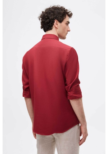 Ds Damat Slim Fit Bordo Oxford Düğmeli Yaka Kolay Ütülenebilir Nakış Detaylı Pamuklu Gömlek 4HC02ORT03265 Bordo