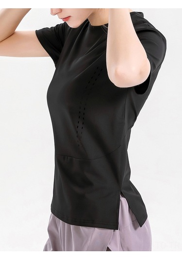 Skycity Kadınlar İçin Nefes Alabilen Yoga Tişörtü - Esnek Kumaş, Split Etek, Xl Boyut SiYAH