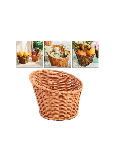 Homyl Dokuma Yuvarlak Sepet Atıştırmalıkları Tepsisi 13.5x10.5x8cm Kahverengi