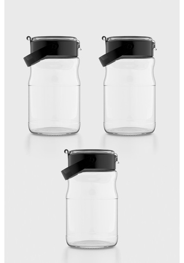 Renga Mono 1700 Ml Siyah Kapaklı 3'lü Cam Kavanoz Seti 131072 Siyah