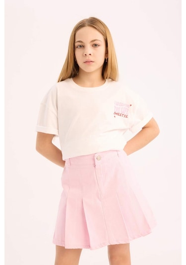 DeFacto Kız Çocuk Pileli Gabardin Etek D9340A825SPPN441 Pembe