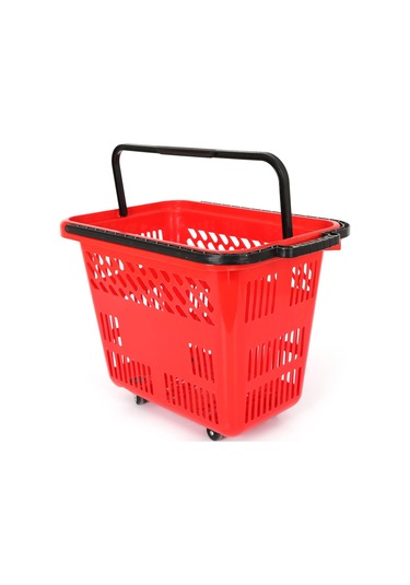 54 Lt Plastik Alışveriş Sepeti - Tekerlikli Market Sepeti Kırmızı