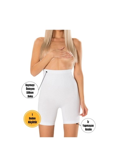 1 Beden Incelten Lazer Kesim Yüksek Bel Toparlayıcı Paçalı Korse Beyaz