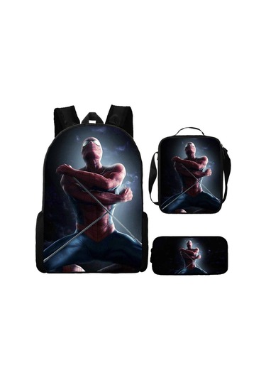 Örümcek Adam Yeni Sırt Çantası Büyük Kapasiteli Öğrenci Kişilik Okul Çantası Üç Parça Seti Stil 19