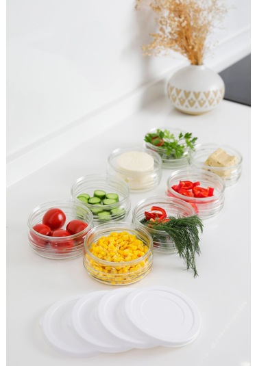 8'li Premium Kahvaltılık Seti 410 Cc Beyaz Plastik Kapaklı, Cam Saklama Kabı, Hava Geçirmez Beyaz