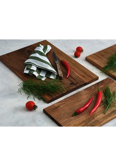 Hıcowood Doğal Ceviz Kesme Sunum Tahtası 3'lü Set -Lazerle İsim/Söz Yazılır