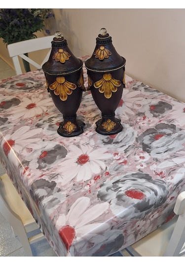 Elyaflı Pvc Muşamba - Desenli Silinebilir Masa Örtüsü Kahverenği Mrl100 Gri