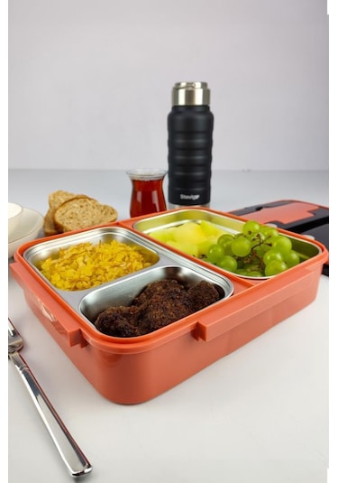 Digithome Bölmeli Çelik Hazneli Yemek Taşıma Ve Saklama Kabı İş Ofis Okul İçin 25 Cm Turuncu - Yk1392 C320.025