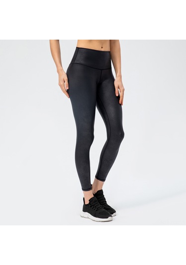 Konesam Kadın Siyah Spor Deri Pantolon - Yüksek Esneklik, Geniş Bel, Yan Canta - Yoga, Koşu, Egzersiz İçin SiYAH