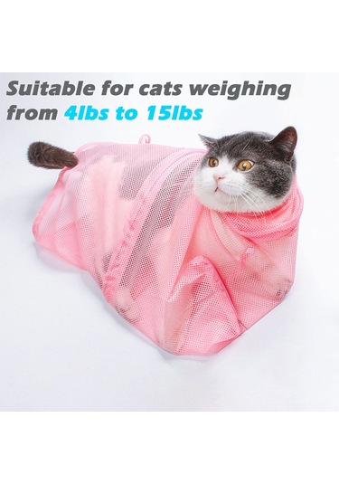 Geeksen Kedi Yıkama Torbası - Kaşıntı Ve Isırık Koruyucu, İlaçlama, Tırnak Kesme, Kulak Temizleme İçin Elastik Mesh Malzeme Pembe