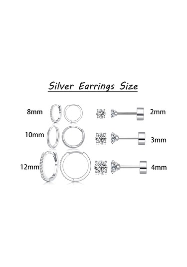 Yaleker 925 Gümüş Ve Tıbbi Çelikten Yapılmış Alerjiye Duyarsız Küçük Zirkonlu Küpe Seti - Çoklu Piercing İçin Uygun Günlük Kullanim Helix Tragus Konk Mühürleri Gümüş