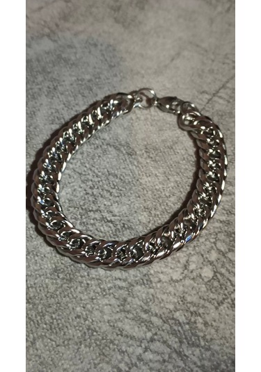 Gümüş Renk, Modern Halkalı Paslanmaz Çelik Erkek Bileklik 20 Cm Çok Renkli