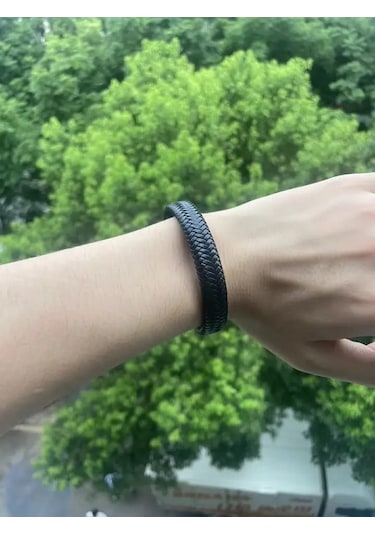 Gogoey Erkek Deri Bileklik Siyah