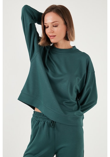 Lela Streç Bisiklet Yaka Oversize Fit Scuba Bayan Sweat 5865879 Nefti