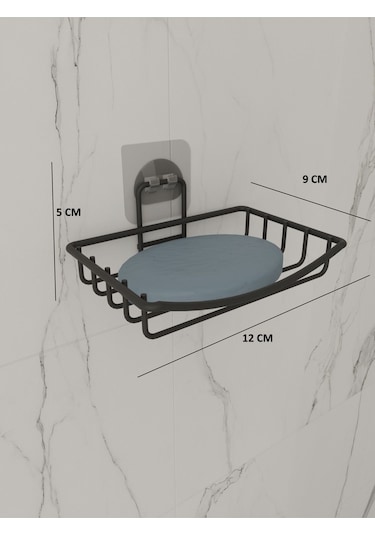 Suntel Sabunluk Banyo Mutfak Lavabo Metal Sabunluk Yapışkanlı Mat Siyah