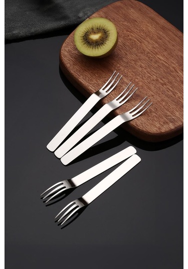 304 Çelik 12 Adet Silver Renk Tatlı Ve Meyve Çatalı Mt159by-12 Gümüş