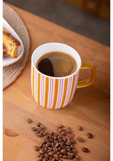 Emsan Çizgili New Bone Kupa 350 Ml Turuncu