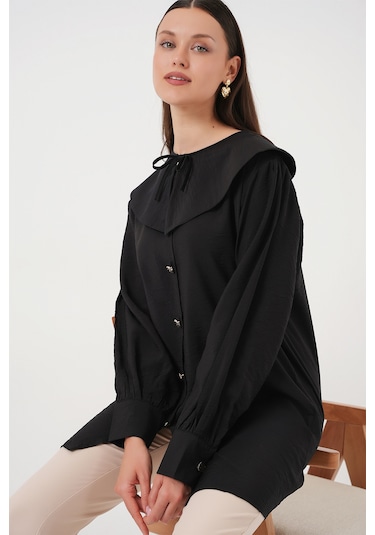 Bigdart Kadın Bebe Yaka Uzun Tunik 5967 - Siyah