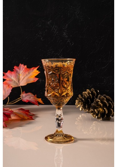 Mest Serin 6 Adet Lüsterli Ayaklı Cam Kahve Yanı Su Bardağı Seti 210 Cc Bal Renk Bal Renk