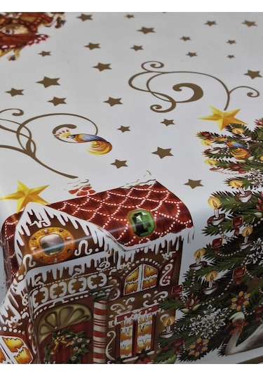 Yeni Yıl Desenli Elyaflı Pvc Masa Örtüsü Silinebilir Ve Su Geçirmez Muşamba Dkrm24c Beyaz