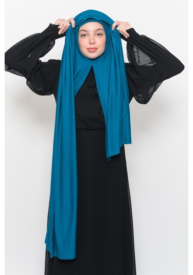 Hazır Pratik Geçmeli Lüks Düz Penye Şal Çapraz Hizalı Açık Petrol