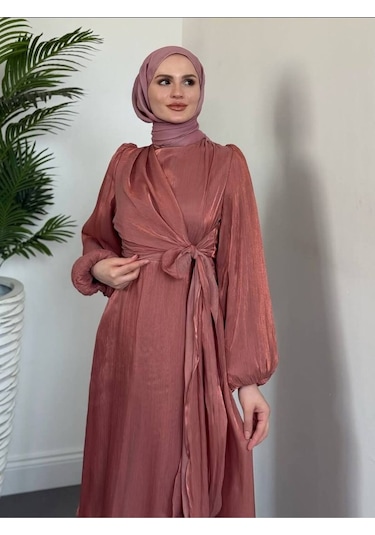 Yandan Bağlamalı Organze Abiye Gül Kurusu