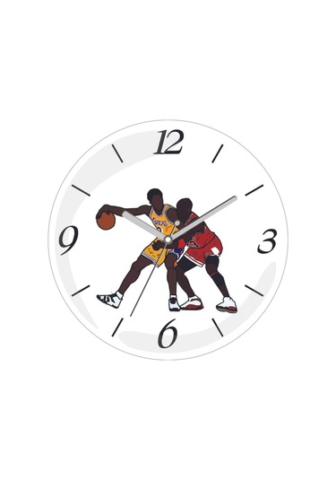 Kobe Bryant Vs Jordan Sessiz Akar Bombeli Gerçek Cam Duvar Saati Siyah