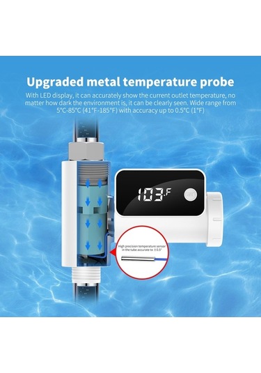 Createtech Su Sıcaklığı Göstergeli 360 Döner Duş Musluğu Beyaz Bebek Banyo Metresi Led Ekran Beyaz