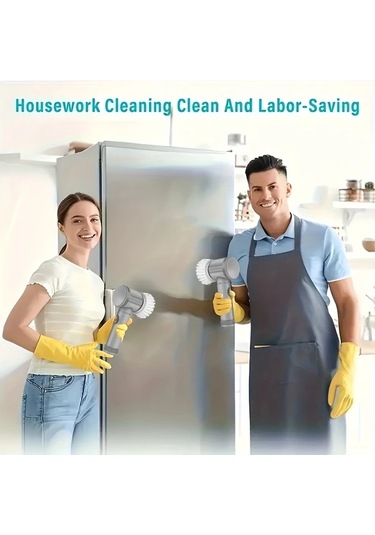 Fochsia Wireless Elektrikli Döner Temizleyici Grey Usb Şarjlı Değiştirilebilir Fırça Başlıkları 6 Farklı Fırça Banyo Mutfak Araba Cam