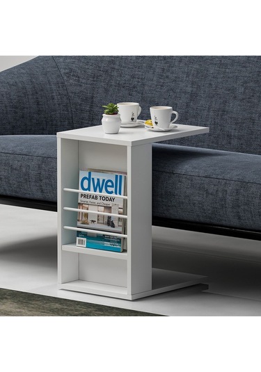 Beyaz Willy Tekerlekli C Sehpa Beyaz